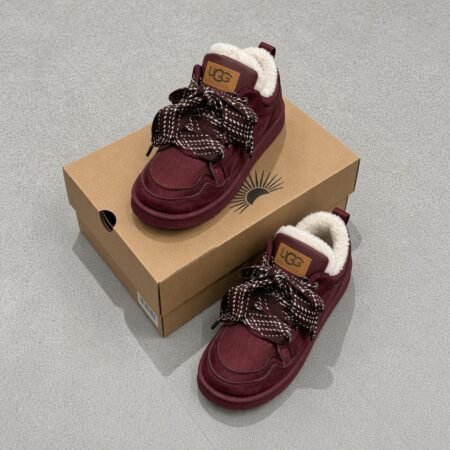 Bordowe sneakersy damskie ocieplane futerkiem