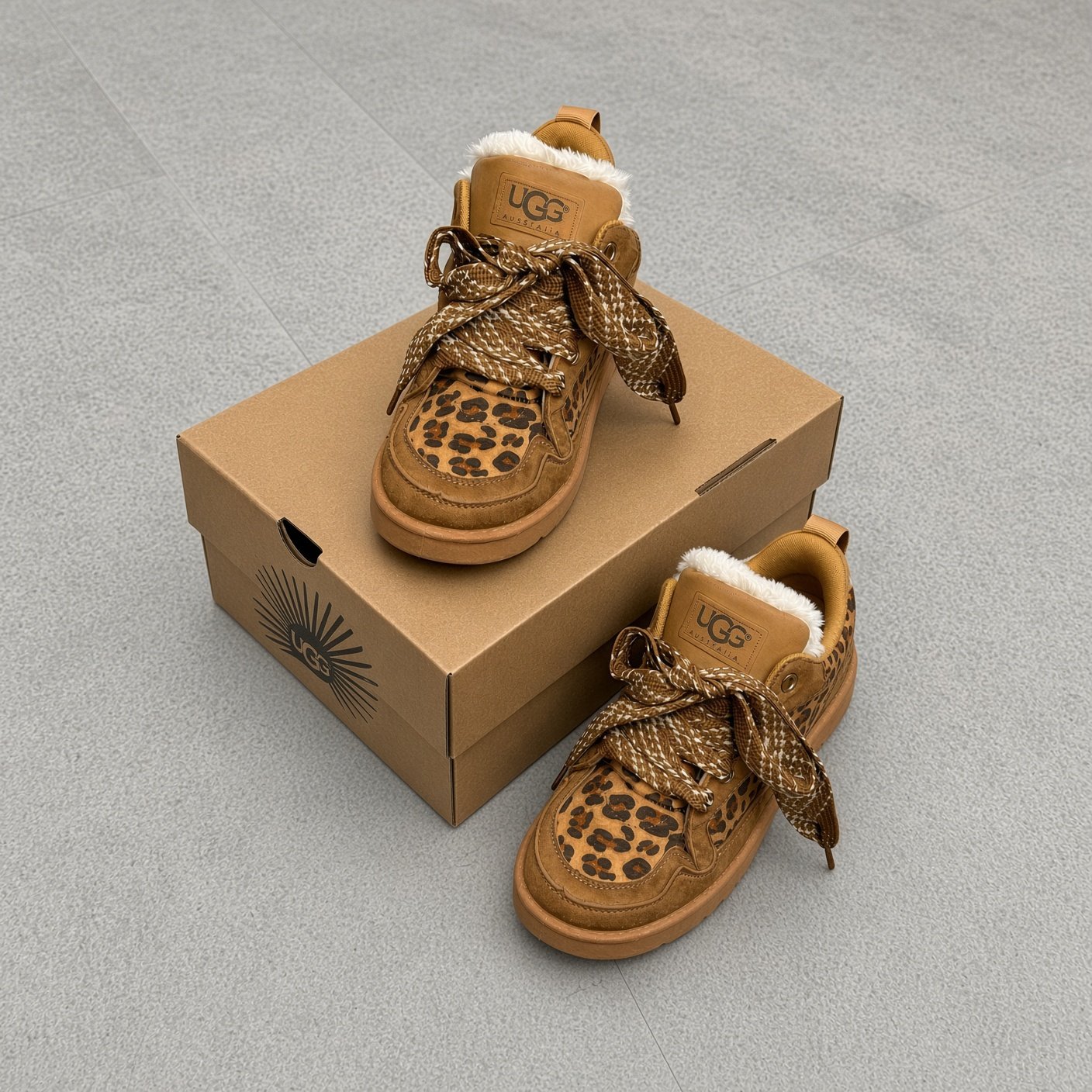 Damskie sneakersy ocieplane z futerkiem – brązowe w panterkę